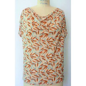 FOREVER 21 BLUE RUST LEAF PRINT COWL TOP M